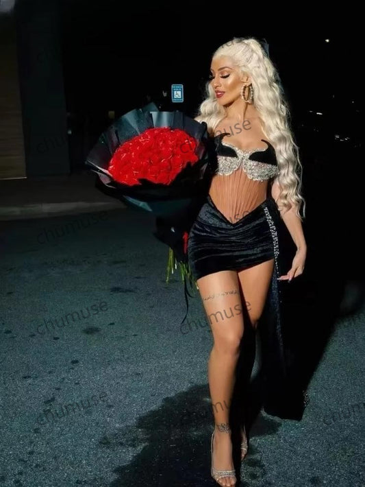 Black Bead Short Prom Dress Luxury For Black Girl