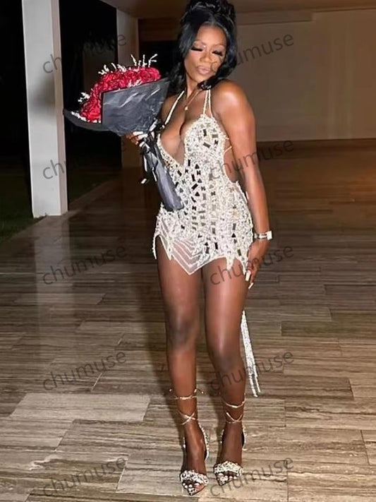 Vestido de fiesta de cumpleaños con cuentas de cristal y diamantes de imitación para graduación y regreso a casa 