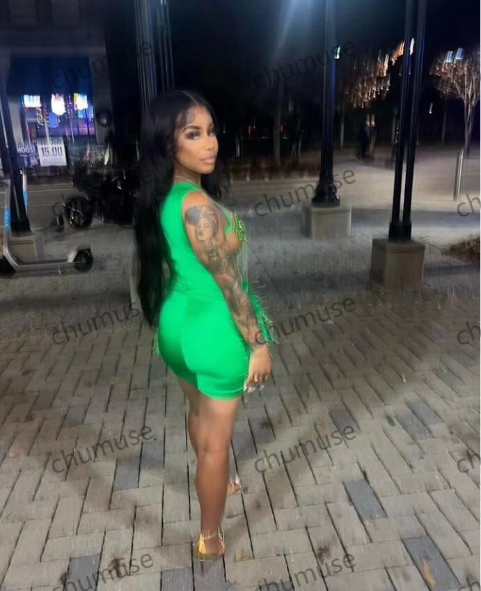 Green Diamond Crystal Birthday Homecoming Party Dress Beaded