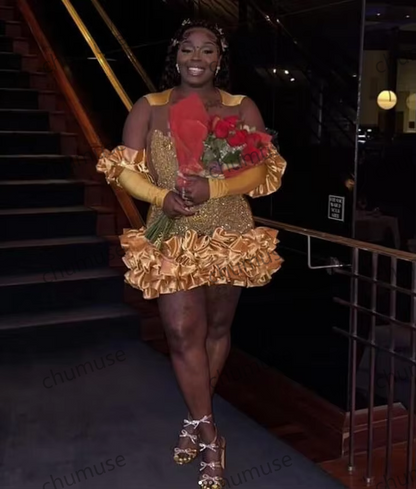 Gold Sparkly Short Prom Homecoming Dress