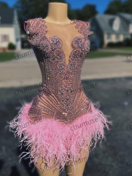 Glitter Beaded Crystals Rhinestone Birthday Party Feathers Cocktail Customized