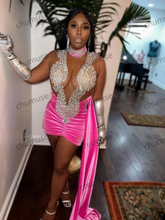 Luxury Crystals Lace Evening Dresses Sexy Mermaid Africa Prom Gowns