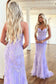 2025 Long Mermaid Purple Lace Prom Dresses Violet Strapless Formal Dress