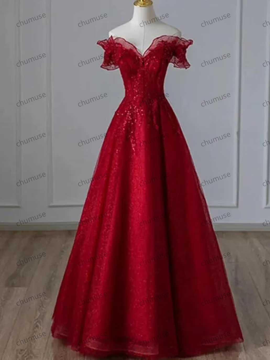 Red Off Shoulder Tulle Evening Dress,Red Prom Dress,Fairy prom dress,Wedding dress,Princess dress,Elegant party dress,Bridesmaid gown,Dress