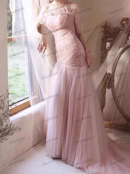 Pink Sequin Lace Formal Long Dress,Sweep Train Prom Dress,Party Dress,Evening Gowns,Bridesmaid Dress,Wedding Dress,Mermaid Dress