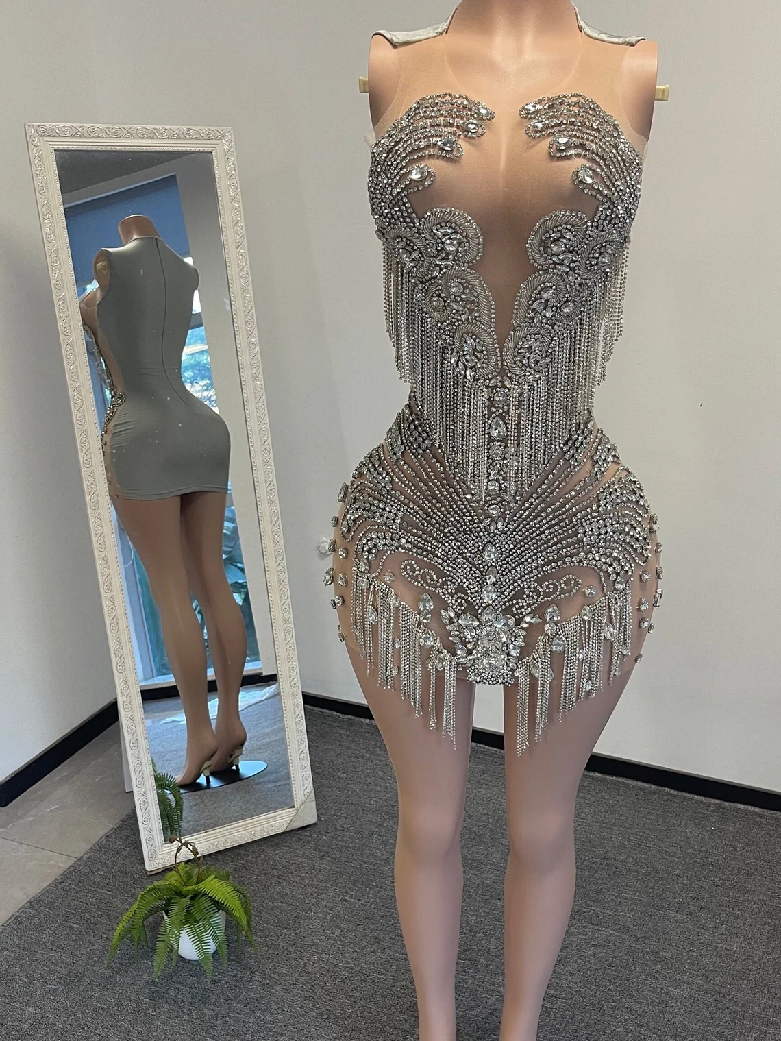 SILVER BLING Birthday Rhinestone Appliqué Large Full Body Haute Couture Birthday dress Applique Bodice Full DRESS