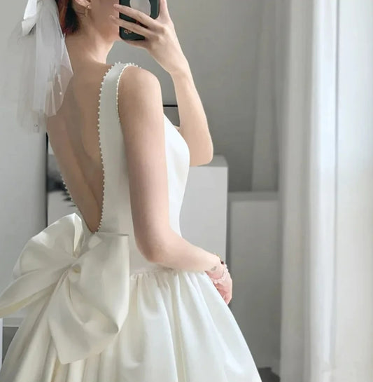 Vestido de novia de satén blanco, elegante vestido de noche de graduación, vestido midi para mujer, verano, sexy, largo, para cumpleaños, graduación, fiesta