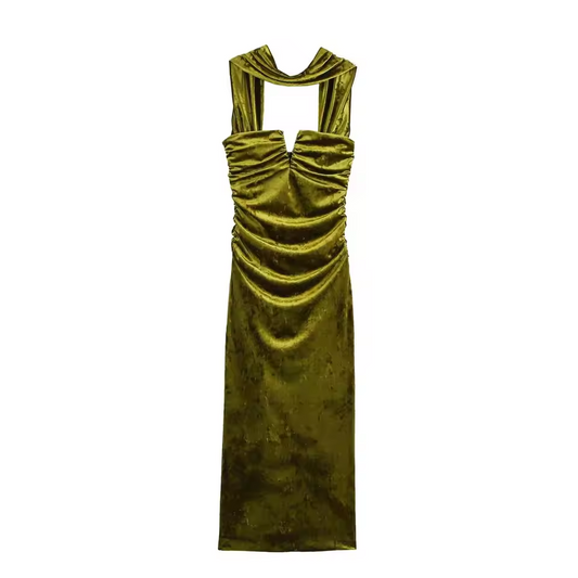 Vestido de verano para mujer, sin mangas, espalda descubierta, con pliegues y cremallera, vestido midi de terciopelo sin tirantes para fiesta de noche, 2025