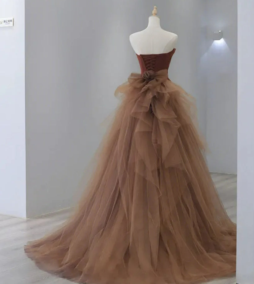 Elegant Strapless Evening Mermaid Formal Maxi Dresses for Women Sexy Prom Guest Cocktail Party Mesh Trailing Long Dress