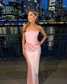 Vestido de noche sin tirantes de invierno para mujer, vestido maxi rosa con corsé, elegante vestido largo de satén para fiesta de gala nocturna.