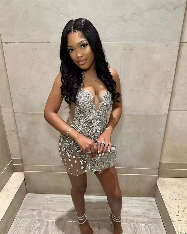 Robe de bal courte sexy et scintillante en diamants noirs, avec cristaux scintillants et strass, robe de cocktail pour fête d'anniversaire, robe de bal personnalisée