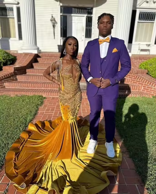 Vestido longo dourado brilhante para festa de aniversário, para meninas negras, com borlas de diamantes, sereia, cerimônia de formatura, vestido formal personalizado