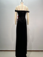 Vestido largo de terciopelo negro con flores rojas y brillantes diamantes de imitación para mujer, elegante, ajustado, para fiesta de noche y banquete.