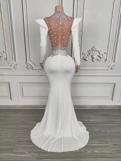 فستان نسائي طويل من اللؤلؤ وأحجار الراين اللامعة، مناسب للمسرح والسهرات والنوادي وحفلات التخرج وحفلات الزفاف وأعياد الميلاد وجلسات التصوير