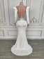 Vestido largo hasta el suelo con perlas y brillantes de imitación para mujer, sexy, de malla, para escenario, noche, club, graduación, boda, celebración, cumpleaños, sesión de fotos.