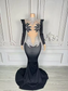 Vestido largo hasta el suelo con perlas y brillantes de imitación para mujer, sexy, de malla, para escenario, noche, club, graduación, boda, celebración, cumpleaños, sesión de fotos.