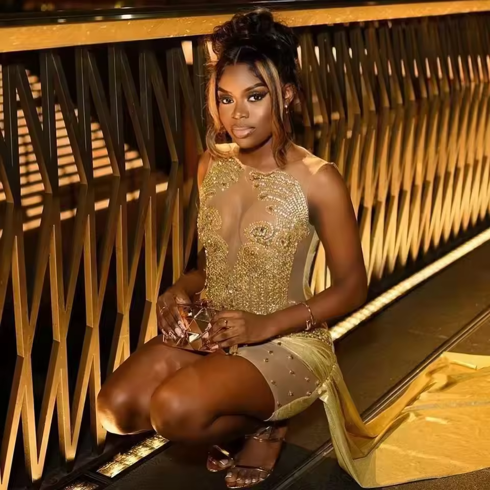 Robe de bal sirène courte à paillettes, personnalisée, fendue sur le côté, à plusieurs niveaux, perles et strass, robe de soirée sans manches, robe d'anniversaire