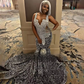Vestidos de fiesta plateados brillantes 2025, vestidos de fiesta de sirena con lentejuelas de diamantes de cristal de lujo para niñas negras, vestido de noche personalizado