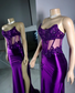 Vestido de fiesta de graduación con apliques de encaje y cuentas transparentes, estilo sirena, sexy, con abertura lateral, vestido de noche con parte superior a rayas regulares y cola