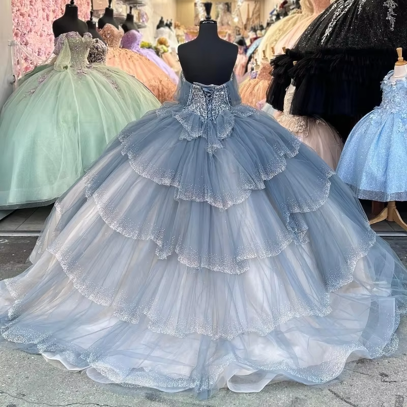 Customized Luxury Quinceanera Dresses Formal Beading Crystal Lace Tiered Ruffles Sweet 16 Birthday Princess Vestidos De 15 Anos