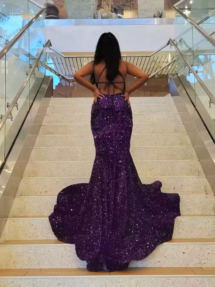 Backless South African Prom Dresses Mermaid Halter Sequins Sexy Black Girls Robe De Soiree Evening Dresses Gown Customized