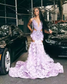 Luxury Light Lilac Mermaid Prom Party Dresses For Black Girl 2025 With 3D Flowers Customized See Through
