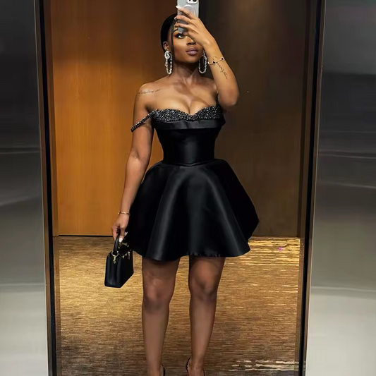 2025 Little Black Dresses Cocktail Dress for Girls BIrthday Party Gowns Sweet Heart Beads Night Club Dating Dress Customized