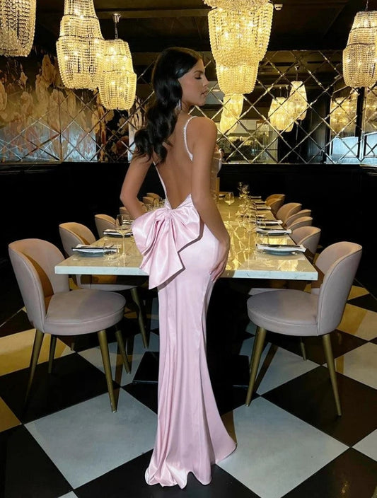 Vestido de baile rosa claro, longo, sem costas, sem mangas, estilo halter, para noite