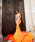 Gorgeous Orange Mermaid Prom Dress 2025 Elegant Beaded Applique Sexy See-through Mesh Black Girls abito cerimonia donna Custom