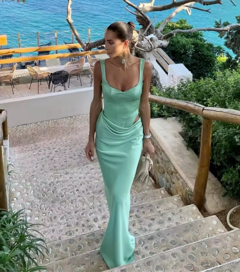 Customize Green Mermaid Spaghetti Strap robes de soirée Strapless Chiffon Prom Dresses Floor-Length Wedding Dress 2025