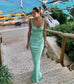Customize Green Mermaid Spaghetti Strap robes de soirée Strapless Chiffon Prom Dresses Floor-Length Wedding Dress 2025