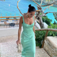 Customize Green Mermaid Spaghetti Strap robes de soirée Strapless Chiffon Prom Dresses Floor-Length Wedding Dress 2025