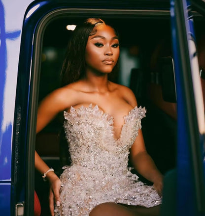 African Sexy Cocktail Dresses With Crystals Sweetheart Elegant Prom Dresses With Side Slit Vestidos De Cóctel Wedding Party Gown