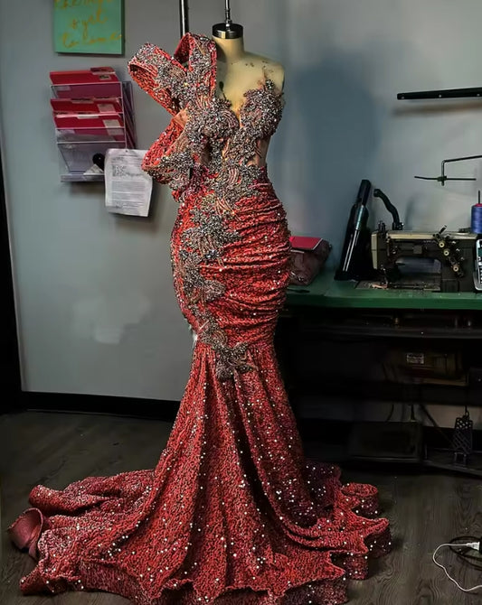 Real Image Sequin Prom Dresses Black Girls 2025 Crystal Mermaid Party Gowns Pink African Evening Dress Customized