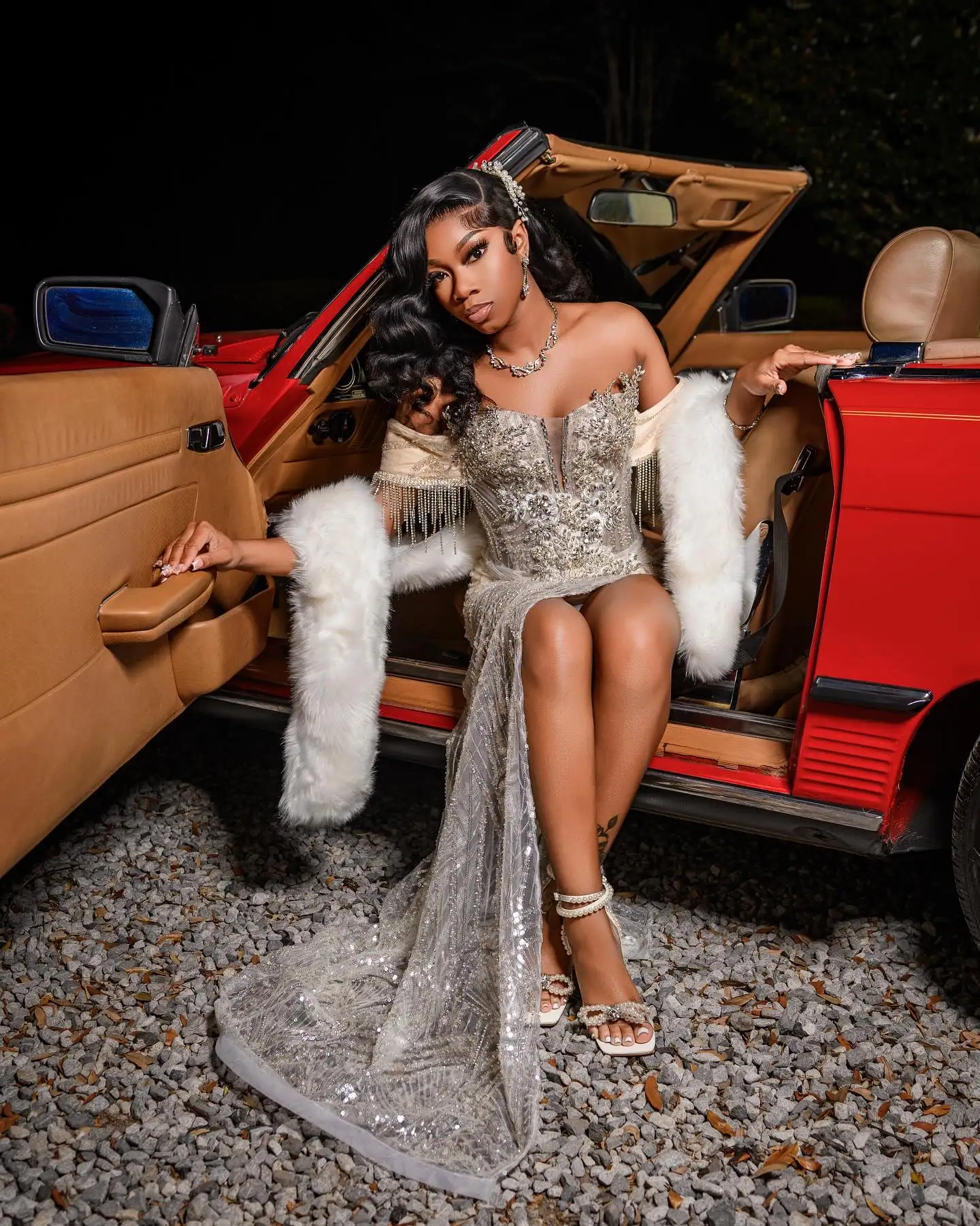 Stunning Silver Beading Prom Dresses with Shiny Tassels Sexy Slit Crystals Black Girls Birthday Party Dress African Formal Gowns