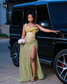 Pretty Yellow Beaded Sequins Prom Dresses Black Girls Formal Evening Gown One Shoulder Slit Celebrity Party Dress Custom Made
