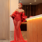 Luxury Sparkle Rhinestone Illusion Long Evening Dresses With Bow Bicep Cape Sexy Sweetheart Beaded Formal Party Dress Prom Gowns