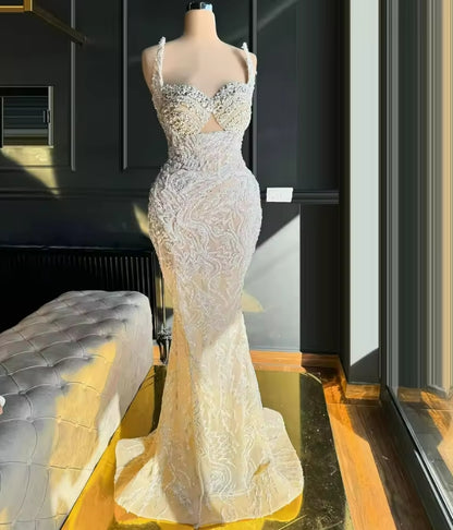 2025 Champagne Mermaid Evening Dress Sweetheart Sleeveless Formal Occasion Prom Dress Crystal Beaded Celebrity Dress Customized