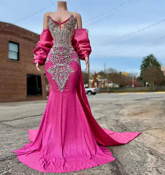 Occasion Dresses For Women Fuchsia Prom Dress Mermaid 2025 Beads Long Gala Party Gowns Party Wear Customized