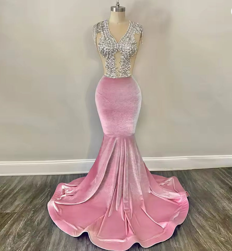 Luxury Pink Mermaid Prom Dresses 2025 Black Girls Graduation Party Dress African Women Velvet Evening Gowns Customized