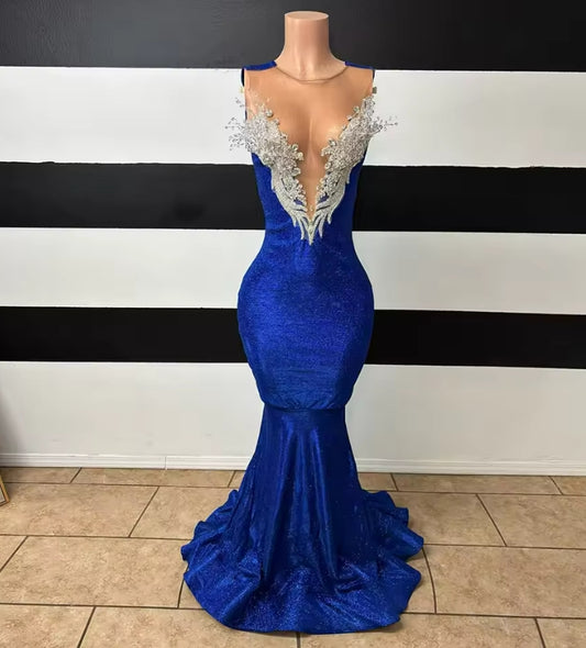 Royal Blue Sequin Prom Dresses 2025 For Black Girls Scoop Crystal African Mermaid Party Gowns vestido de graduación Customized