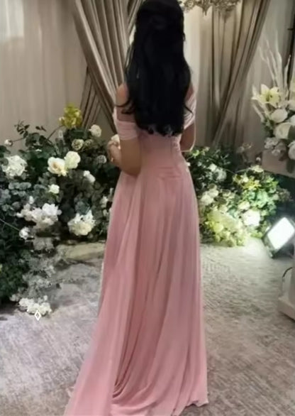 Off Shoulder Chiffon Beadings Customized Prom Dress Formal Occasion Pleated Party Sleeveless Back Zipper Evening Dresses