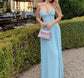 Blue Draped Column Prom Dresses Strapless Customized