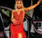 Customized 2025 Red Feather Mermaid Prom Dress Black Girl High Slit Crystal Beaded African Birthday Party Gown