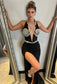 Black Lace Appliques Long Dress for Women Rhinestones Halter High Slit Diamonds Sleeveless Trumpet Cocktail Evening Gown
