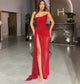 Customized Red Beading A-line Side Slit robes de soirée Strapless Backless Party Dresses Floor-Length Prom Dress 2025