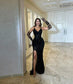 Sexy Black Glitter Evening Dresses Mermaid Strapless Beading Crystals High Split Party Dress 2025 Prom Gowns Customized