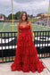 Vestido formal largo con volantes y apliques de lentejuelas azul claro de escote corazón