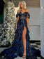 Sheath Off the Shoulder Long Lace Prom Dress (Lace-up Back)
