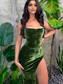 Lace Up Green Velvet Strap Maxi Dress For Women Side Slit Backless Bodycon Sexy Prom Dress Outfit Elegant Birthday Party